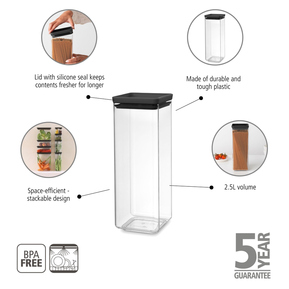 Birių produktų hermetinis indas BRABANTIA, t. pilku dangteliu, 2,5 L-1