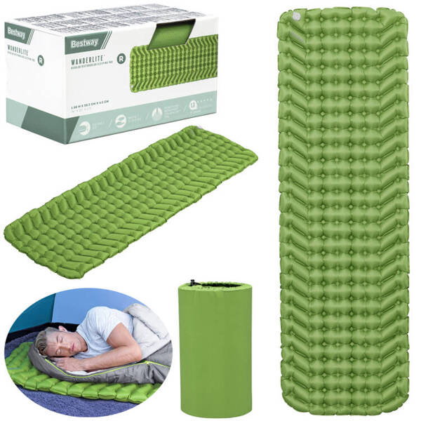 Pripučiamas čiužinys BESTWAY WANDERLITE, žalios sp., 1,88 m x 58,5 cm x 6,5 cm-1