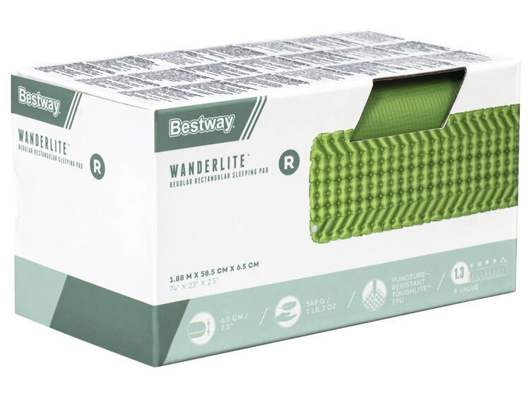 Pripučiamas čiužinys BESTWAY WANDERLITE, žalios sp., 1,88 m x 58,5 cm x 6,5 cm - 6