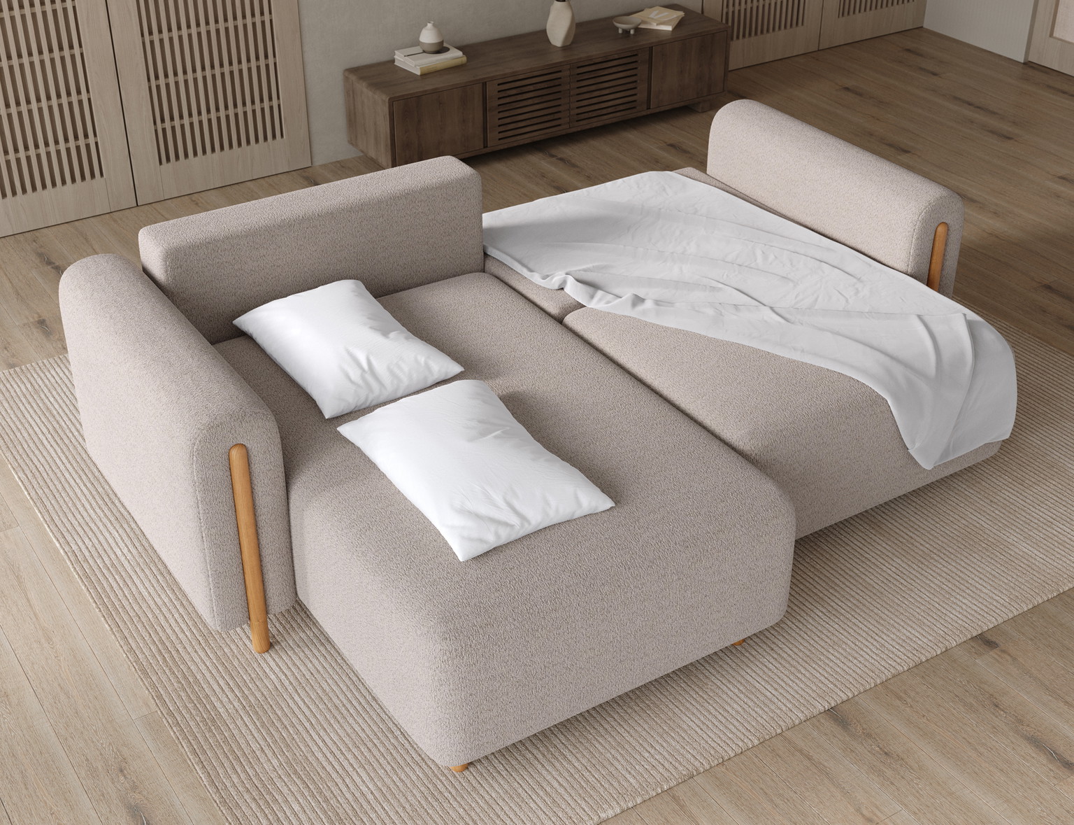 Kampinė sofa Acossta, smėlio sp., kairinė, 154 x 244 cm x 95 cm - 6