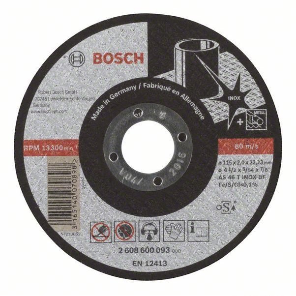 Metalo pjovimo diskas BOSCH, 115 x 2,0 x 22,23 mm, AS 46 T INOX BF